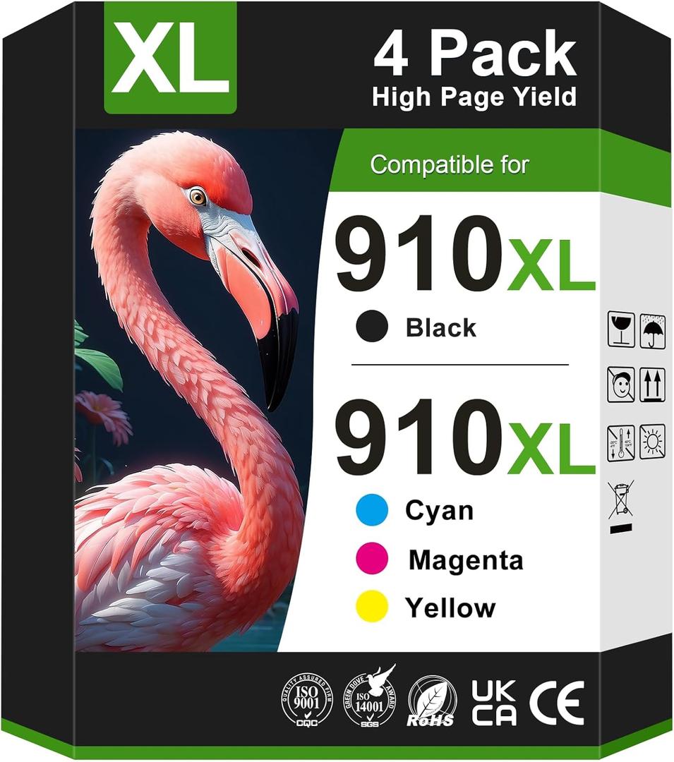 910XL Ink Cartridges for HP Printers Compatible for HP 910XL Ink Cartridges Combo Pack Works with HP OfficeJet Pro 8010 8015 8020 8022 8025 8028 8035 (910 Ink, Black Cyan Magenta Yellow)