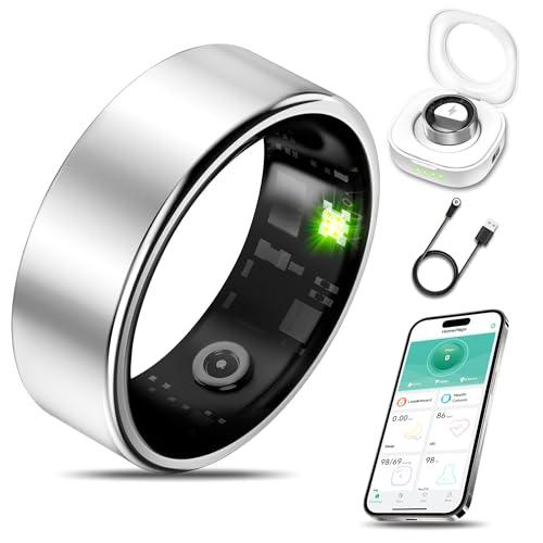 Smart Health Ring for Women Men Fitness Tracker with Heart Rate, Blood Oxygen, Blood Pressure, Sleep Monitoring, Step Counting, IP68 Waterproof for iOS and Android, No APP Fee, Xmas Gifts, Silver 6