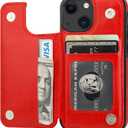 ONETOP Compatible with iPhone 13 Mini Wallet Case with Card Holder, PU Leather Kickstand Card Slots Case, Double Magnetic Clasp and Durable Shockproof Cover 5.4 Inch(Red)