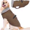Lelepet Warm Dog Coats for Large Dogs Waterproof Dog Jacket Reflective Pet Fleece Vest Windproof Cold Weather Coats with Adjustable Buckle & Leash Hole, Brown, XXL
