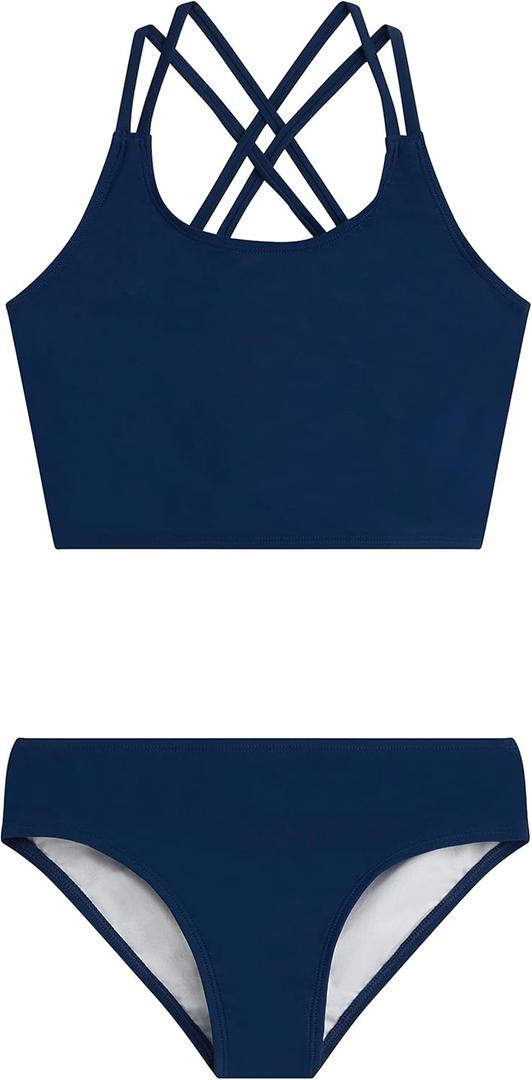 Kanu Surf Girls' Waverly UPF 50 Beach Sport Criss-Cross Tankini 2-Piece Swimsuit (Solid Navy), 1