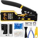 PETECHTOOL RJ45 Crimp Tool Pass Through Ethernet Crimping Tool Kit Cat6 Cat5e Cat6a RJ45 Crimper with Cable Tester, Cat6 Connectors with RJ45 Boot Covers, Mini Stripper, Blades and Cable Ties