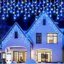 Aurelema 66 Ft 640 LED Christmas Lights Outdoor Extra Long 8 Modes Waterproof Icicle Lights with 120 Drops Fairy String Hanging Light Decor with Remote for Xmas Wedding Indoor Outdoor Blue