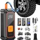 OlarHike Cordless Tire Inflator Portable Air Compressor, 150PSI Dual Mode, 5400mAh Auto Air Pump for Car Tires, Motorcycle, Bicycle, Gifts for Dad with LED Light & Digital Pressure Gauge (5400mAh+12V DC, 3-orange)