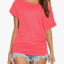 Women's Summer Off Shoulder Shirts Casual Loose Short Sleeve Tunics Tops Size S