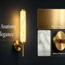TMSSLIAHL 2PCS Alabaster Wall Sconce Light LED 3000K Modern Brass Wall Sconces with Natural Stone Shade, Indoor Wall Lights for Bathroom, Bedroom, Hallway (Single Head)