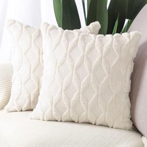 MADIZZ Set of 2 Soft Plush Short Wool Velvet Decorative Throw Pillow Covers 24x24 inch Beige Square Luxury Style Cushion Cases European Pillow Shell for Sofa Bedroom (24" x 24" (Pack of 2), Cream Beige)