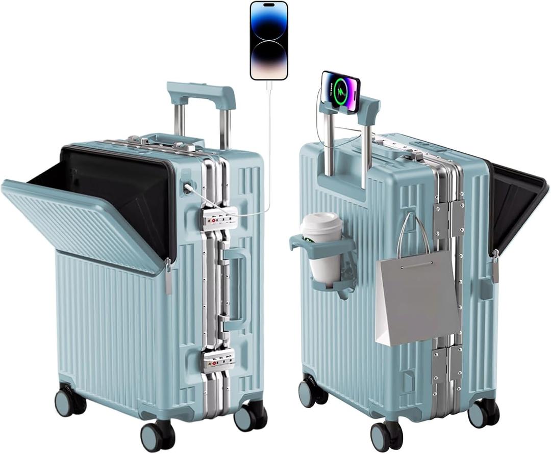 Hard Shell Luggage 28 Inch Travel Luggage, Carry-On Luggage Spinner TSA with Lid, ABS Aluminum FrameLightweight Travel Luggage 20'' 24'' 26''Carry-On (upgraded blue, 28 inch)