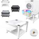 Washer and Dryer Pedestal with Pullout-Shelf - 27" W, 18" H, White Steel Universal Fit with Major Brands | Laundry Pedestal with Drain Pan & Hose | Washer Stand for Back Pain Relief, 800 lbs Capacity