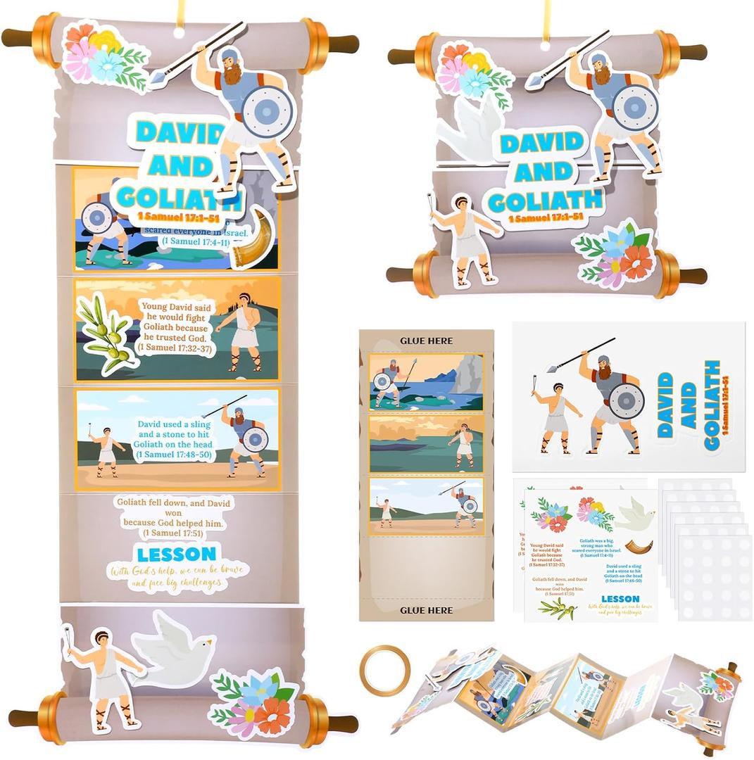 Tenceur 25 Sets David and Goliath DIY Craft Kit Christian DIY Stickers Scenes Crafts Hanging Ornament for Adults Religious Home Activity