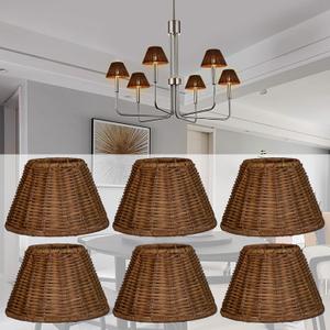 Rattan Chandelier Shades, Set of 6, Woven Replacement Lampshades for Table Lamps, Chandeliers, Pendant Lights, Candle Holders, Bell/Empire/Barrel Shape, Small Lampshades