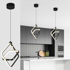 Modern LED Pendant Lights Plated Black Rectangular Pendant Light Fixtures 4000K 20W Dimmable Pendant Lighting for Dining Room Kitchen Island Bedroom Living Room Foyer2-Pack