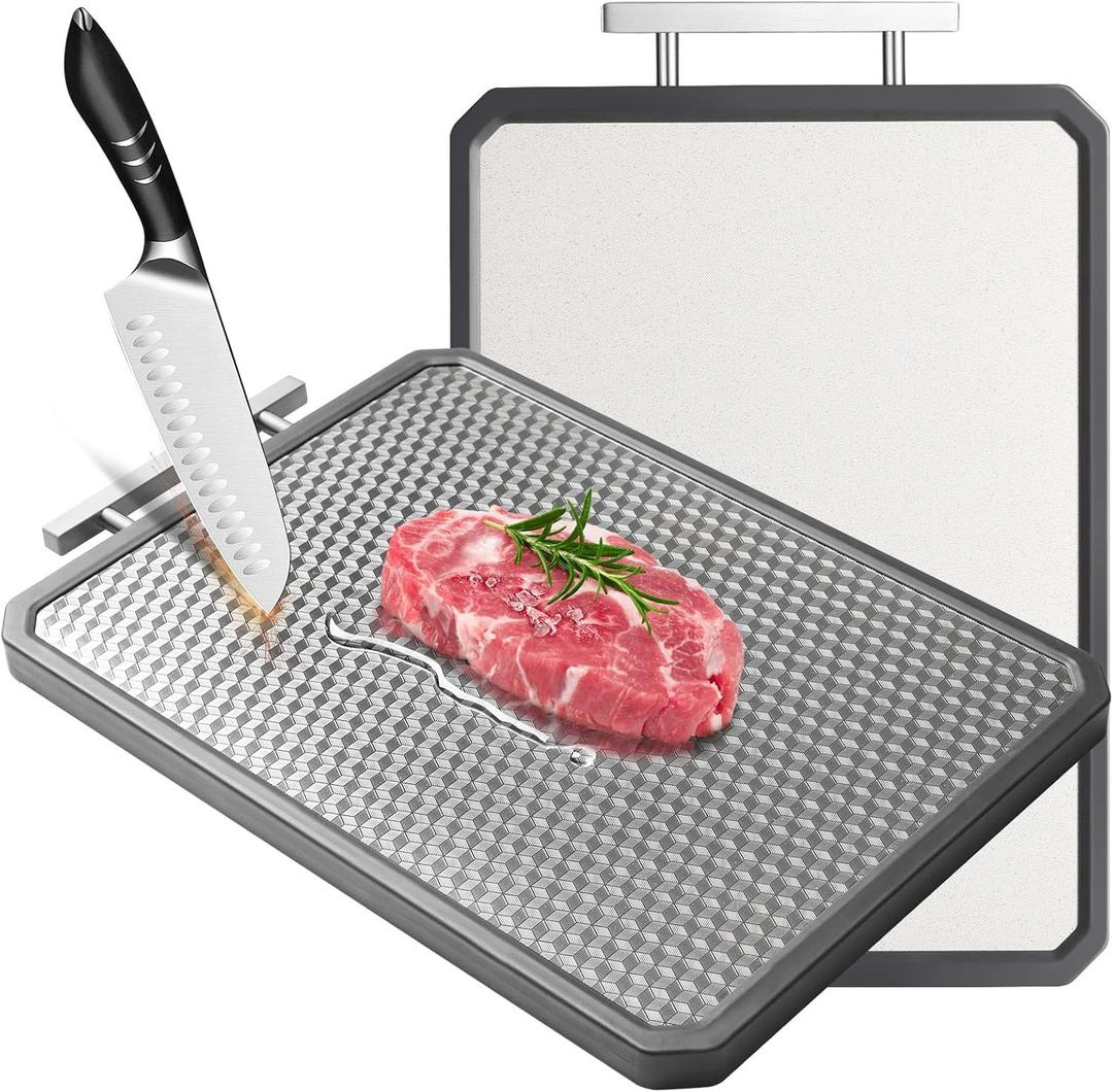 Stainless Steel Cutting Board for Kitchen, Large Chopping Board16.4211 InDouble Sided Non-Slip Edge Scratch-resistant Mesh Design, Food-Grade Wheat Straw PP, Non Toxic Cutting Board,Easy to Clean