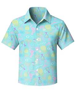 Yoimira Boys Hawaiian Shirt Neon Tropical Print Short Sleeve Button Down for Kids Age 11-12