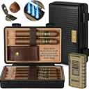 Travel Cigar Humidor, Portable Cedar Wood Lined Cigar Box, Waterproof Anti Pressure Sealed Cigar Storage Case, With Humidifier and Cigar Lighter Set, Can Holds 6 Cigars(Butane Not Included)