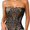LEACOOLKEY Lacework Corset Top for Women Sexy Textured Sheer Floral Lace Bustier Going Out Lace-up Corset Overbust Top (Black, XL)