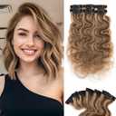 Clip in Short Hair Extensions Real Human Hair,Prokyvity Short Hair Extensions Clip ins,Wavy Mini Hairpieces for Volume & Highlights,Seamless Design,6 Pieces 33g 12 inch Medium Brown Mixed Dark Blonde