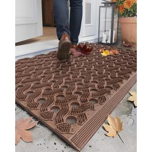 Color&Geometry Super Heavyweight TPE Stormproof Welcome Mat Outdoor, Eco-Friendly Materials Odor-Free Door Mat with Connectors & Non-Slip, All Weather Outside Entrance Barefoot Friendly, 24"x36" Brown