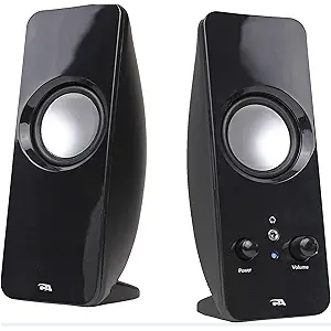 Cyber Acoustics CA-2050 2.0 Speaker System, 3.5mm Stereo Multimedia Desktop Computer Speaker, Separate headphone output, volume control, power on and off (CA-2050) CA-2050 Powered Speaker Systy