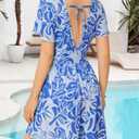 ZABERRY Womens Romper Shorts With Pockets Floral Beach Dress Blue Hawaiian Dress Summer Jumpsuits for Women 2025 (Blue, L)