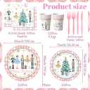 Christmas Party Tableware Decorations,144pcs Pink Christmas Paper Plates and Napkins,Cups,Forks and Knives Xmas Paper Dinnerware for Winter Holiday Party Supplies