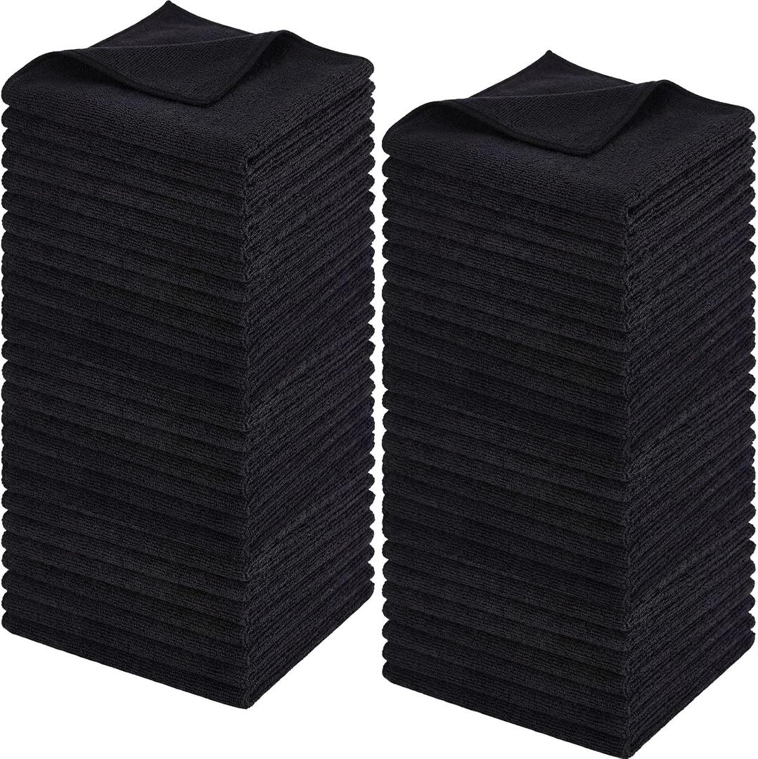 Newwiee 40 Pcs Wash Cloth Bulk Cotton Bath Hand Face Washcloths Soft Quick Drying Towel for Women Bathroom Washing Body Viscose Fiber Multipurpose Fingertip Rags (12 x 12 Inch,Black)