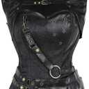 Women Steampunk Pirate Corset Gothic Leather Bustier With Jacket Belt Victorian Corset Halloween Costume (5X-Large, 2081-black)