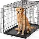 DUMOS Dog Crate, 36 Inch Medium Double Door Dog Cage with Plastic Leak-Proof Pan Tray, Folding Metal Wire Pet Kennel for Indoor, Outdoor, Travel