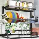 ADBIU Over The Sink Dish Drying Rack (Expandable Height and Length) Snap-On Design 2 Tier Large Dish Rack 31-39.4L x 12W x 34-38H inches (Black)