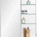 Bathroom Medicine Cabinet with Beveled Edge Mirrored Door 24 x 30 inch, Recessed or Surface Mount, with Adjustable Glass Shelves (Matt White)