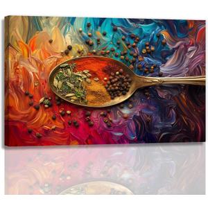 Kitchen Wall Decor Colorful Spices Seasoning On Spoon Picture Print On Canvas Abstract Contemporary Artwork For Home Dining Room Decoration Ready To Hang(Artwork-3,16"x24")