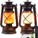 Lantern LED Battery Powered Camping Lamp Outdoor Hanging Lantern Flickering Flame Rechargeable Retro Lanterns Remote Control 4 Modes Light Non-Solar 2 Pack