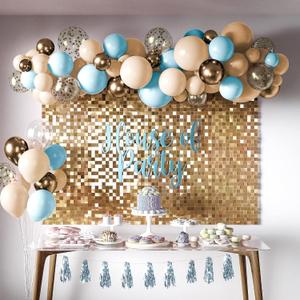 HOUSE OF PARTY Shimmer Wall Backdrop Panels 12 Panel - Gold Square Sequin Backdrop, Shimmer Backdrop for Birthday Decorations, Wedding, Gender Reveal & Baby Shower Party Supplies