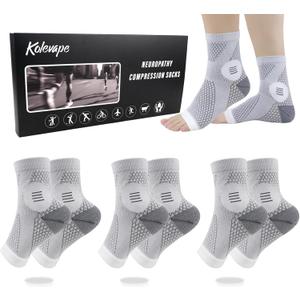 3Pairs Neuropathy Socks for Women and Men, Toeless Compression Socks for Neuropathy Pain Relief, Open Toe Foot Compression Sleeves for Plantar Fasciitis, Arch Support and Ankle Support (Large, White(3pcs))