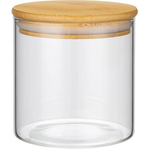 1PC Small Glass Storage Jars with Airtight Lids, 18 fl oz (550ml) Cute Clear Glass Storage container with bamboo Lid, Glass Pantry Canister for Beans, Rice, Sugar, Cookie Coffee and etc