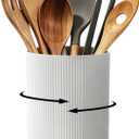 360 Rotating Utensil Holder for Kitchen Countertop, 7.76" Kitchen Utensil Holder, Rotating Utensil Crock, Extra Large Ceramic Utensil Holder for Kitchen (White)