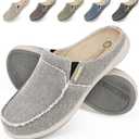 Mens Slippers with Arch Support, Canvas House Slipper for Men with Velvet Lining, Slip On Clog, Indoor Outdoor House Shoes with Anti-Skid Rubber Sole (10.5, Grey ( Built-in Suede Insoles ))