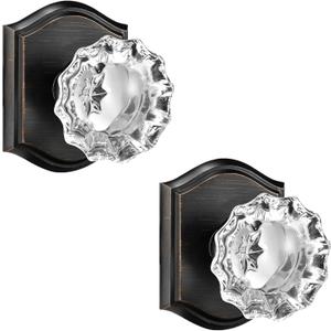 Crystal Dummy Door Knob Interior, Glass Dummy Door Knob for Closet Bifold Doors, 2 Pack, Oil Rubbed Bronze