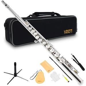YANASON C Flute Closed Hole 16 Keys Flute Nickel-Plated for Beginner, Kids, Student with Carrying case, Metal stand, Gloves, Tuning Rod, Cleaning kit