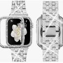 Supoix Compatible with Apple Watch Band  Case, Women Jewelry Bling Diamond Rhinestone Replacement Metal Bands & 2 Pack PC Protector Case 