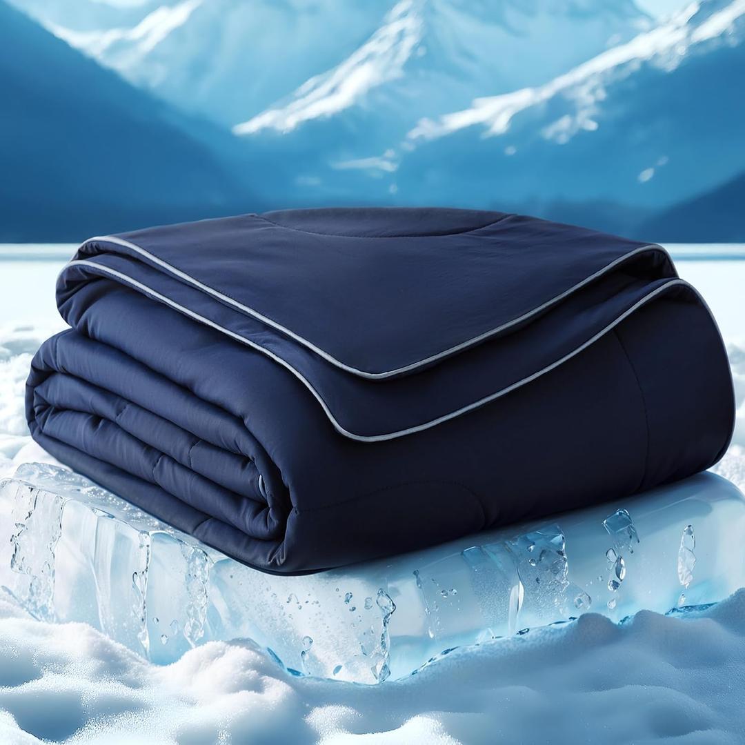 Bedsure Cooling Blankets for Hot Sleepers - Cooling Comforter, Cold Summer Blanket Twin Size for Bed, Ice Breathable and Lightweight Gift for Night Sweats, Navy Blue, 60x80 Inches