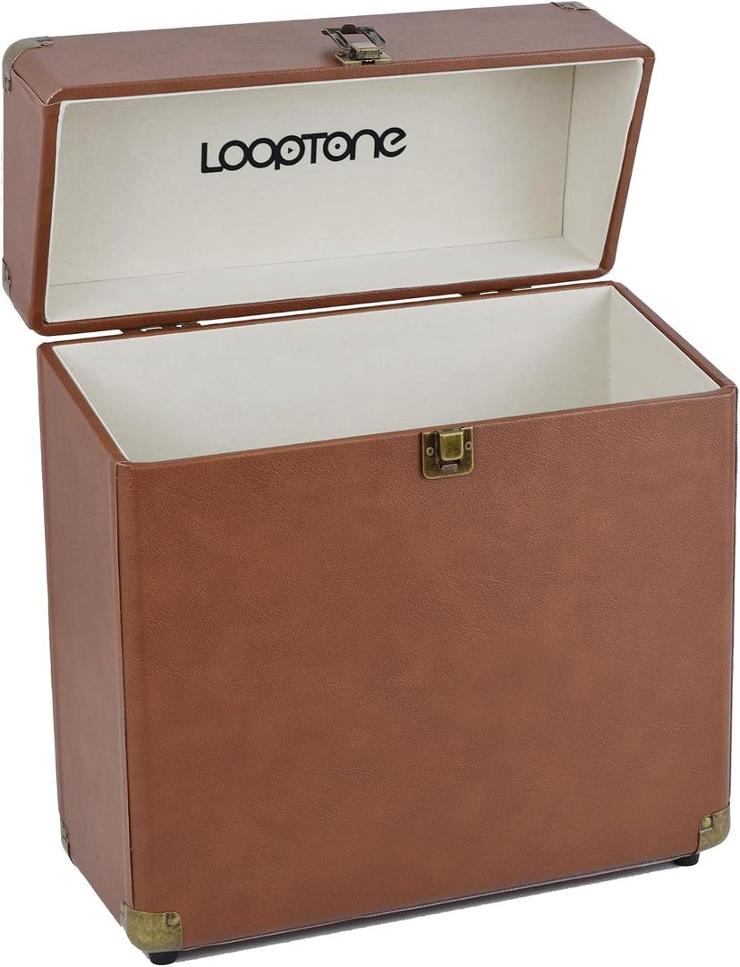 LoopTone Vintage Vinyl Record Storage Case for 30 Albums，Perfect for your Treasured 33, 45 and 78 RPM LP Record Carrier; Portable Vinyl Storage Box for Travel and Home Record Storage