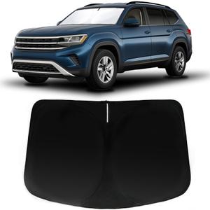 Windshield Sun Shade for Volkswagen Atlas 2018-2024 2025 VW Atlas Cross Sport, Car Front Window Sunshade with 240T Sun Visor Protector Blocks UV Rays Heat Sun Shield Accessories