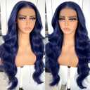 Dark Blue Wig Blue Body Wave Lace Front Wig, Glueless Lace Wig, Pre-plucked Pre-layered Body Wave Wig with Curtain Bangs for Black Women, 24