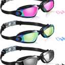 Flutesan 3 Pack Swimming Goggles No Leaking Silicone Anti Fog Swim Glasses with Nose Clip Ear Plugs Adult Kids Pool, 3 Colors (S)