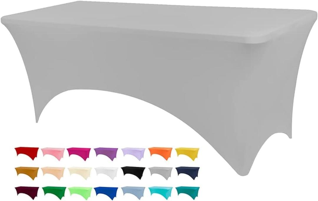 Table Covers for 6 Foot Tables, Sliver Gray Washable and Wrinkle Resistant Stretch Tablecloths Rectangle 6ft for Events, Wedding, Banquets, Parties (72" x 30" (Rectangular)