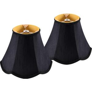GOSO Small Black Lamp Shades, 486.4 IN Spider, Set of 2 MIni Scalloped Lampshades for Table Lamps & Wall Lampshade Replacement,Natural Faux Silk Boho Lamp Shade for Bedroom/Dining Room