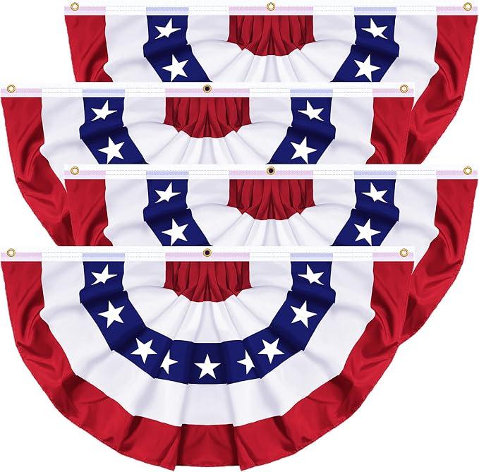 4 Pack 1.5 X 3 FT American Bunting Flag 4th of July Decorations, USA Pleated Fan Flag Fourth of July Patriotic Half Fan Banner 100% Polyester Fourth of July Independence Day Outdoor Decor Memorial Day