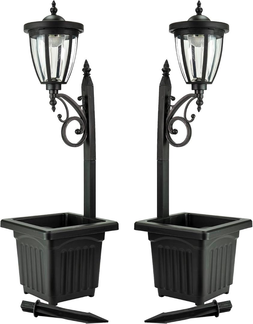 Sun-Ray Kambria Multi Function 2-Piece Set of Solar Lights with Posts, Ground Stakes, Planters, & Wall Mount Hardware, Outdoor Lights for Patio, Porch, Deck, Yard, 2-Piece Pack