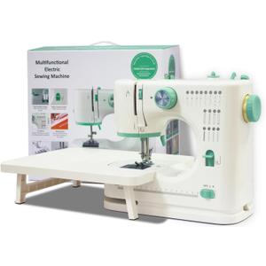 Portable Sewing Machine for Beginners, 16 Built-in Stitches and Reverse Sewing, adjustable sewing speed, small sewing machine with two needle types, foot pedal(with Extension Table)